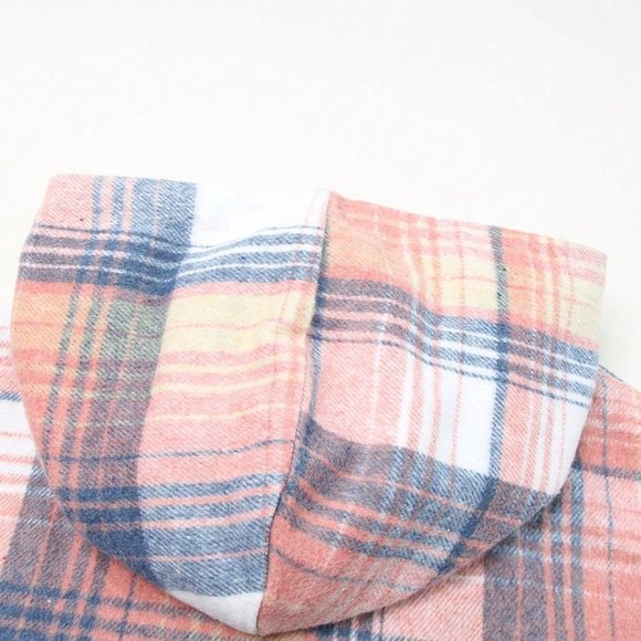 Pink Casual Womens Plaid Print Teddy Lined Hooded Coat - Picture 6 of 6